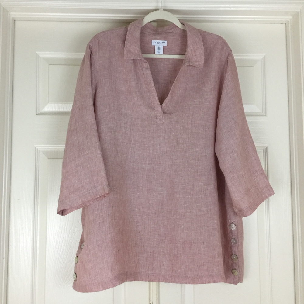Linen popover tunic split neck Antibes Blanc